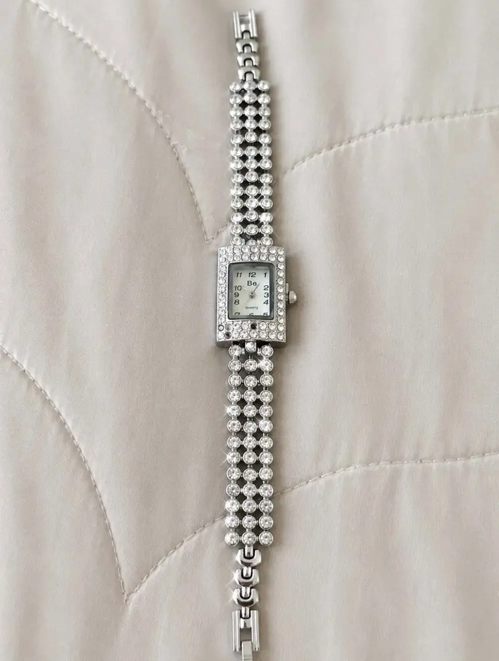 Vintage Rhinestone Bracelet Watch Silver Tone Quartz – AS IS / Repair